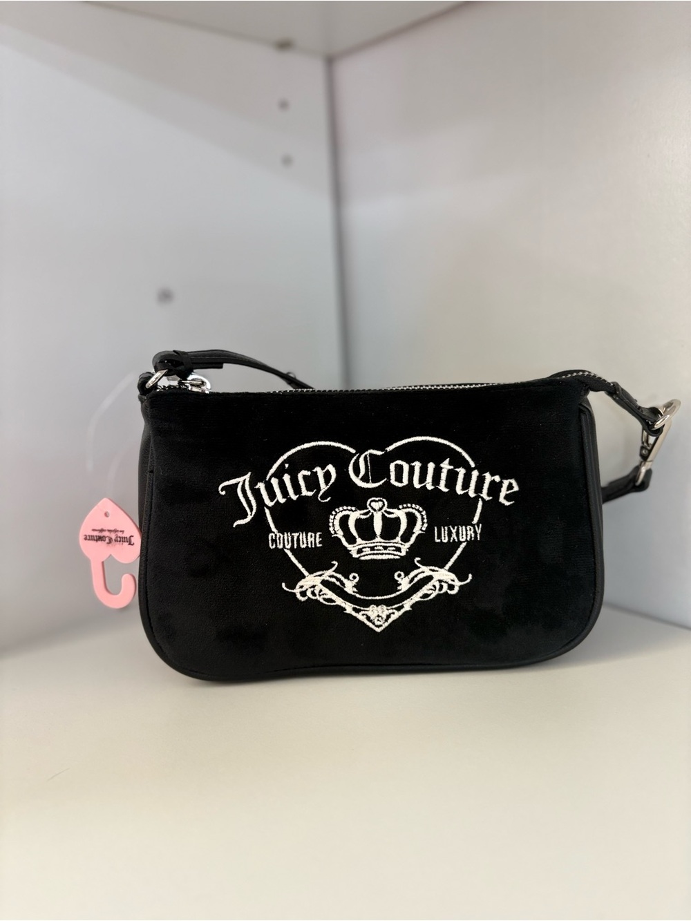 Juicy Couture Black Velvet Logo Mini Wristlet